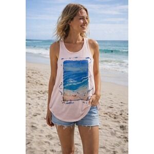 Art & Sol Womens Small Tank Top Local Florida Artist Beach Kayak Scene Pink